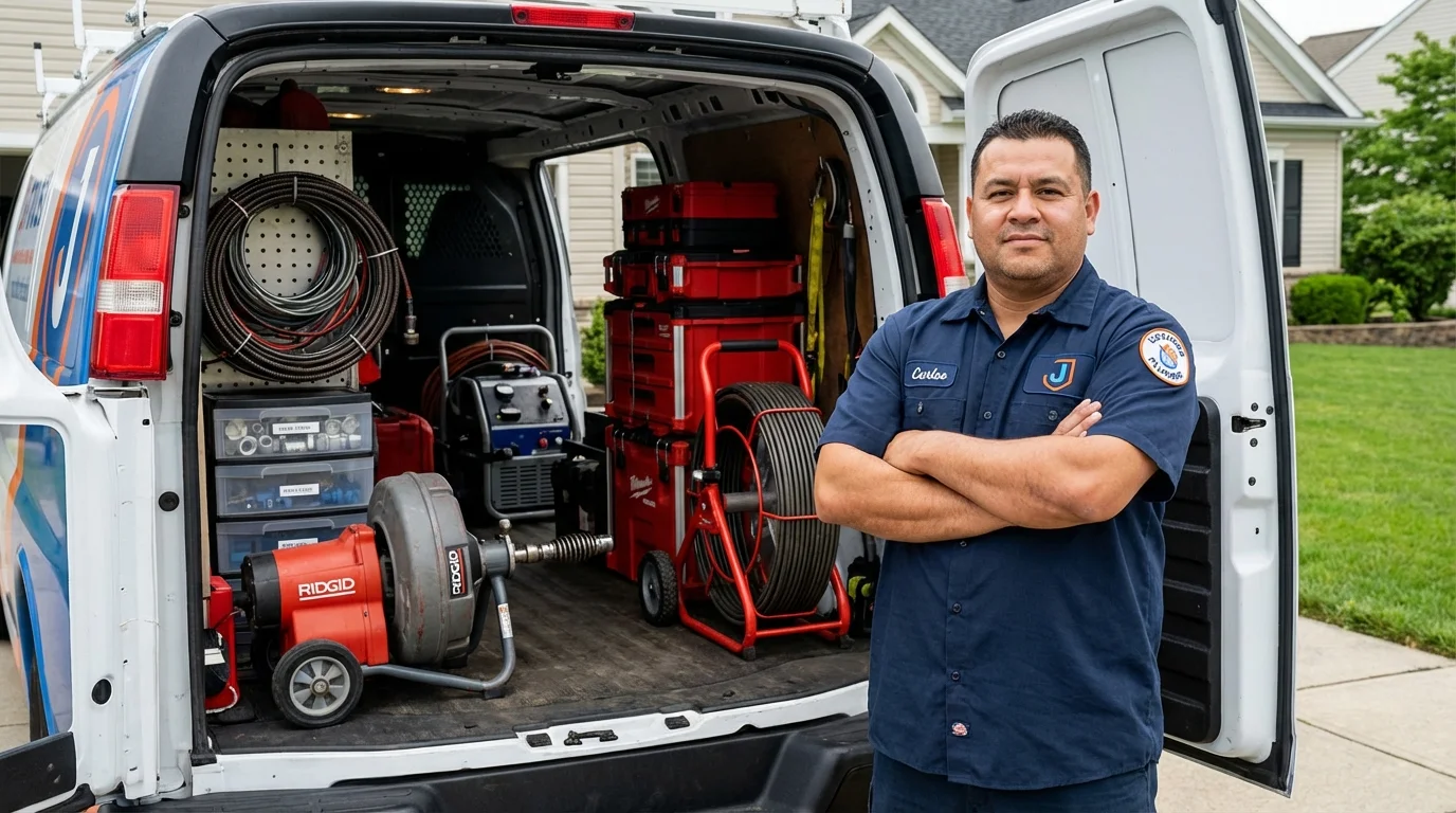 Professional drain cleaning equipment and Johns Plumbing LLC plumber in Aledo