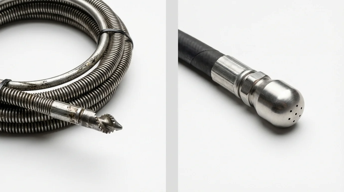 Drain snake cable and hydro jetting nozzle used for drain cleaning in Aledo, IL